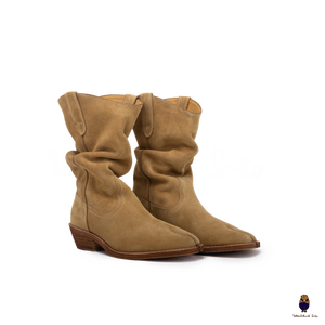 WoodChuckSato Women's Men's Western Tabi Split-Toe Beige Bovine Anti-Suede Leather Boots Sizes EU 35-45