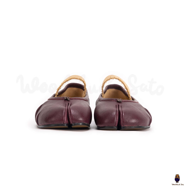 WoodchuckSato Women's men's burgundy leather Tabi Ballerinas with "distressed" effect elastic band sizes from 35-45