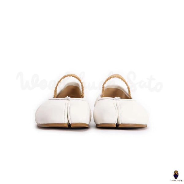 WoodChuckSato Bailarinas de cuero "envejecido" con puntera dividida Tabi blanca para hombre y mujer con banda elástica Tallas EU 35-45