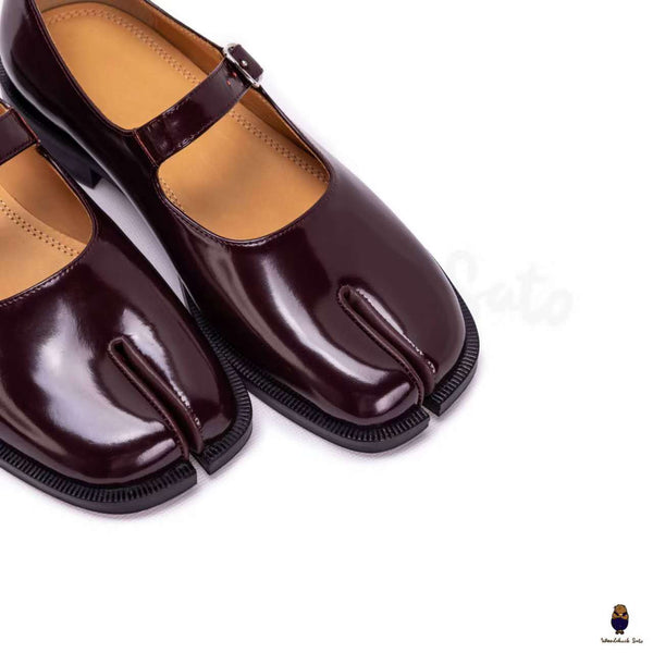 Women's men's burgundy smooth-box leather tabi shoes flats sandal pumps size 35-47