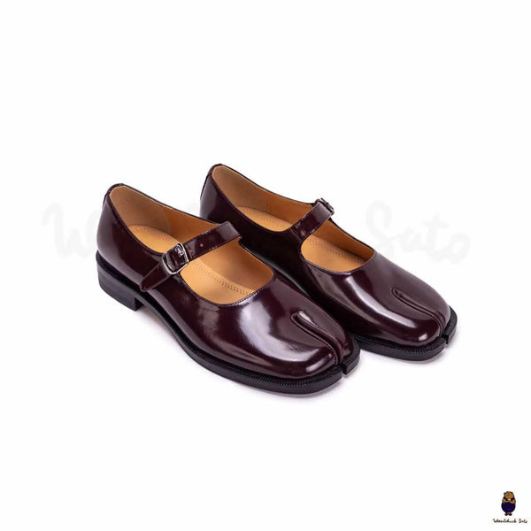 Women's men's burgundy smooth-box leather tabi shoes flats sandal pumps size 35-47