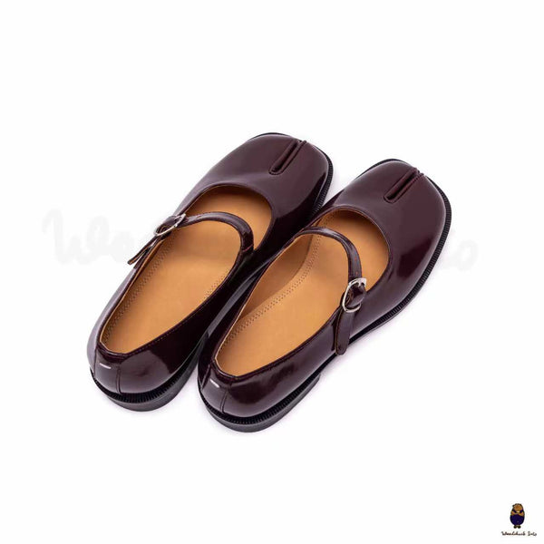 Women's men's burgundy smooth-box leather tabi shoes flats sandal pumps size 35-47