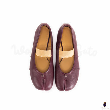 WoodChuckSato Ballerine da Uomo in Pelle "Invecchiata" Tabi Bordeaux con Punta Divisa con Fascia Elastica Taglie EU 35-45