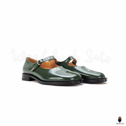 WoodChucksato women's men's Green Patent Calf Leather Tabi Mary Jane Shoes sizes from 35-47