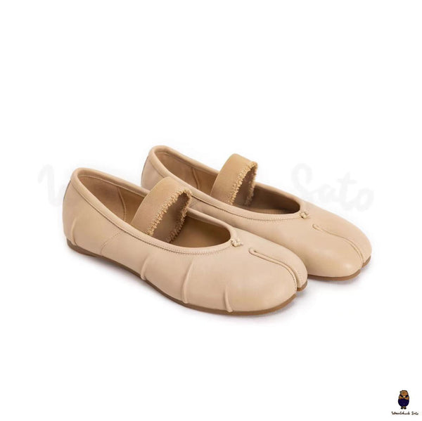 WoodchuckSato Women's men's beige leather Tabi Ballerinas with "distressed" effect elastic band sizes from 35-45