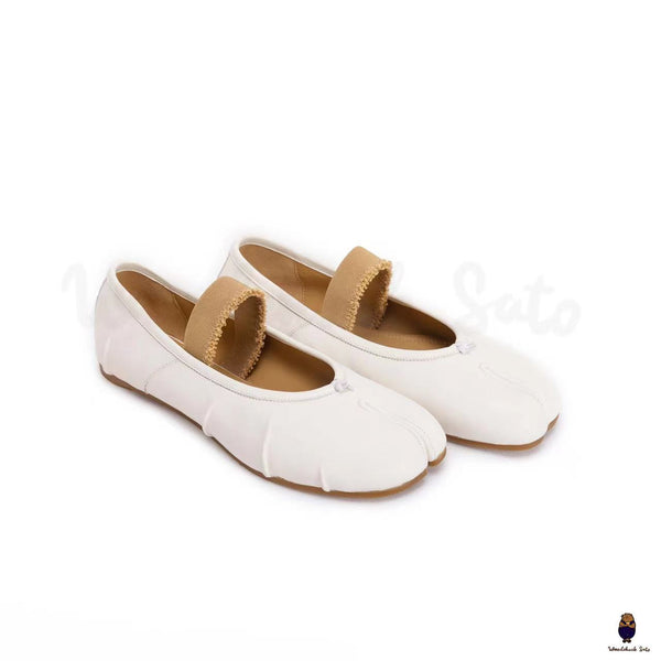 WoodchuckSato Women's men's white leather Tabi Ballerinas with "distressed" effect elastic band sizes from 35-45