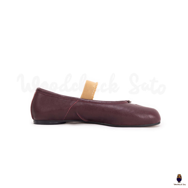 WoodchuckSato Women's men's burgundy leather Tabi Ballerinas with "distressed" effect elastic band sizes from 35-45