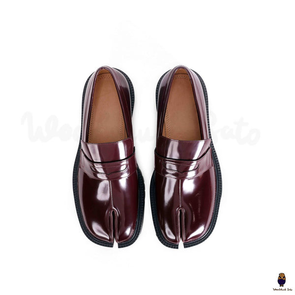 WoodchuckSato Tabi burgundy split-toe loafers flats with chunky cleated sole size 35-47