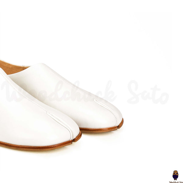 Zapatos tabi con puntera dividida en piel de oveja unisex blanco talla 35-47