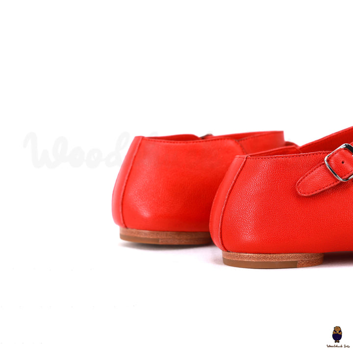 WoodChuckSato Scarpe Mary Jane da Uomo in Pelle di Pecora con Punta Divisa Rosso Brillante da Donna con Cinturino con Fibbia Taglie EU 35-44