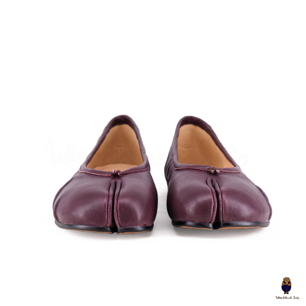 WoodChuckSato Women's Men's Burgundy Tabi Split-Toe "Distressed" Leather Ballet Flats Sizes EU 35-45