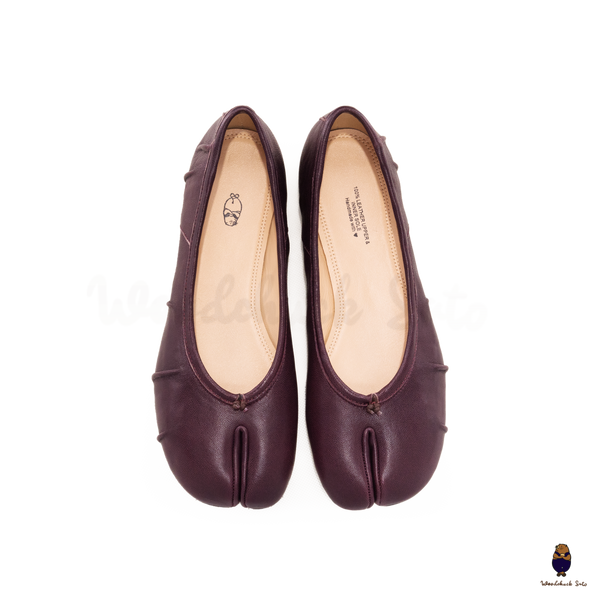 WoodChuckSato Women's Men's Burgundy Tabi Split-Toe "Distressed" Leather Ballet Flats Sizes EU 35-45