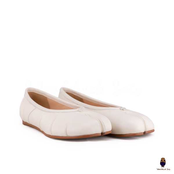 WoodChuckSato Ballerinas für Damen und Herren, weiße Tabi-Split-Toe-Ballerinas aus „Distressed“-Leder, Größen EU 35–45