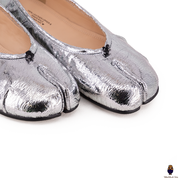 WoodChuckSato Women's Men's Cracked Silver Tabi Split-Toe "Distressed" Leather Ballet Flats Sizes EU 35-45