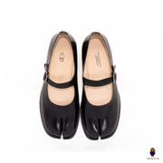 WoodChuckSato Tabi noires pour hommes et femmes, chaussures plates Mary Jane en cuir verni à bout fendu avec sangles à boucle réglables, tailles EU 35-47