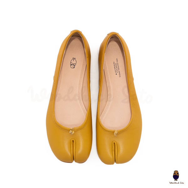 WoodChuckSato Ballerines Tabi en cuir de mouton à bout fendu pour homme et femme, jaune moutarde, tailles EU 35-45