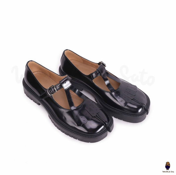 WoodchuckSato Tabi black split-toe mary janes with chunky cleated sole