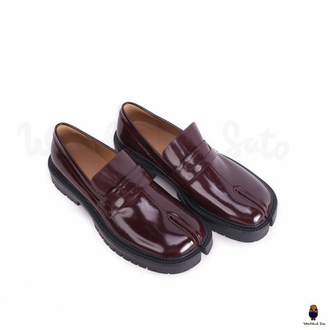 WoodchuckSato Tabi burgundy split-toe loafers flats with chunky cleated sole size 35-47