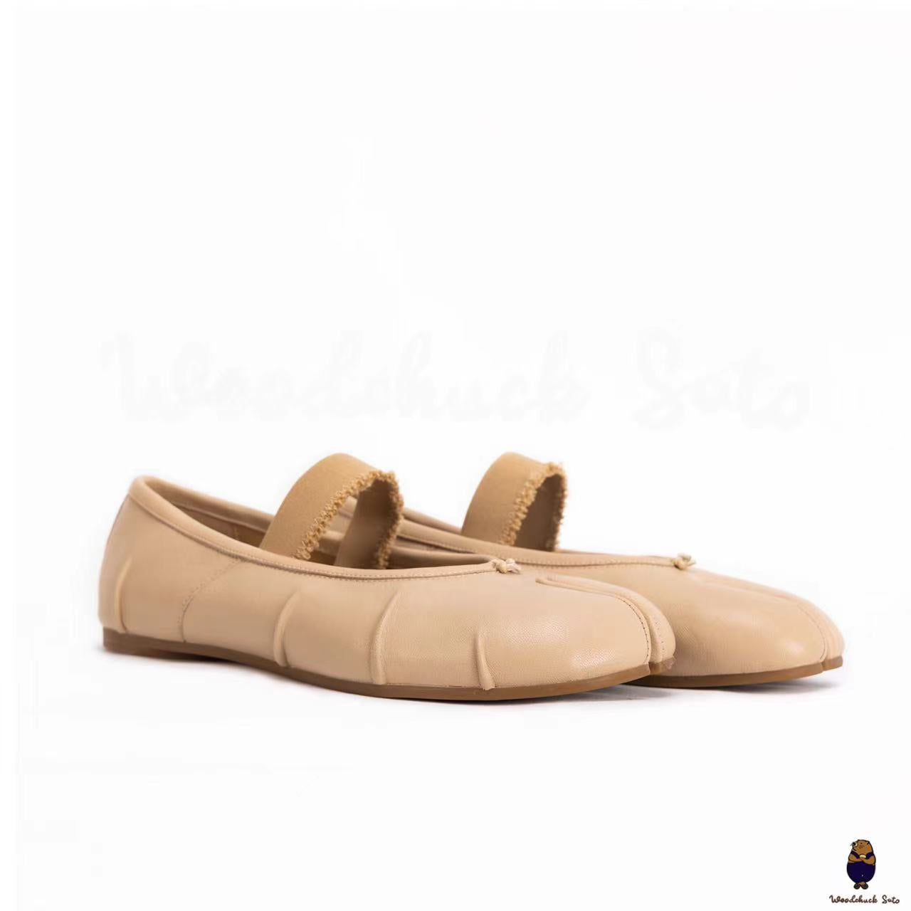 WoodchuckSato Women's men's beige leather Tabi Ballerinas with "distressed" effect elastic band sizes from 35-45