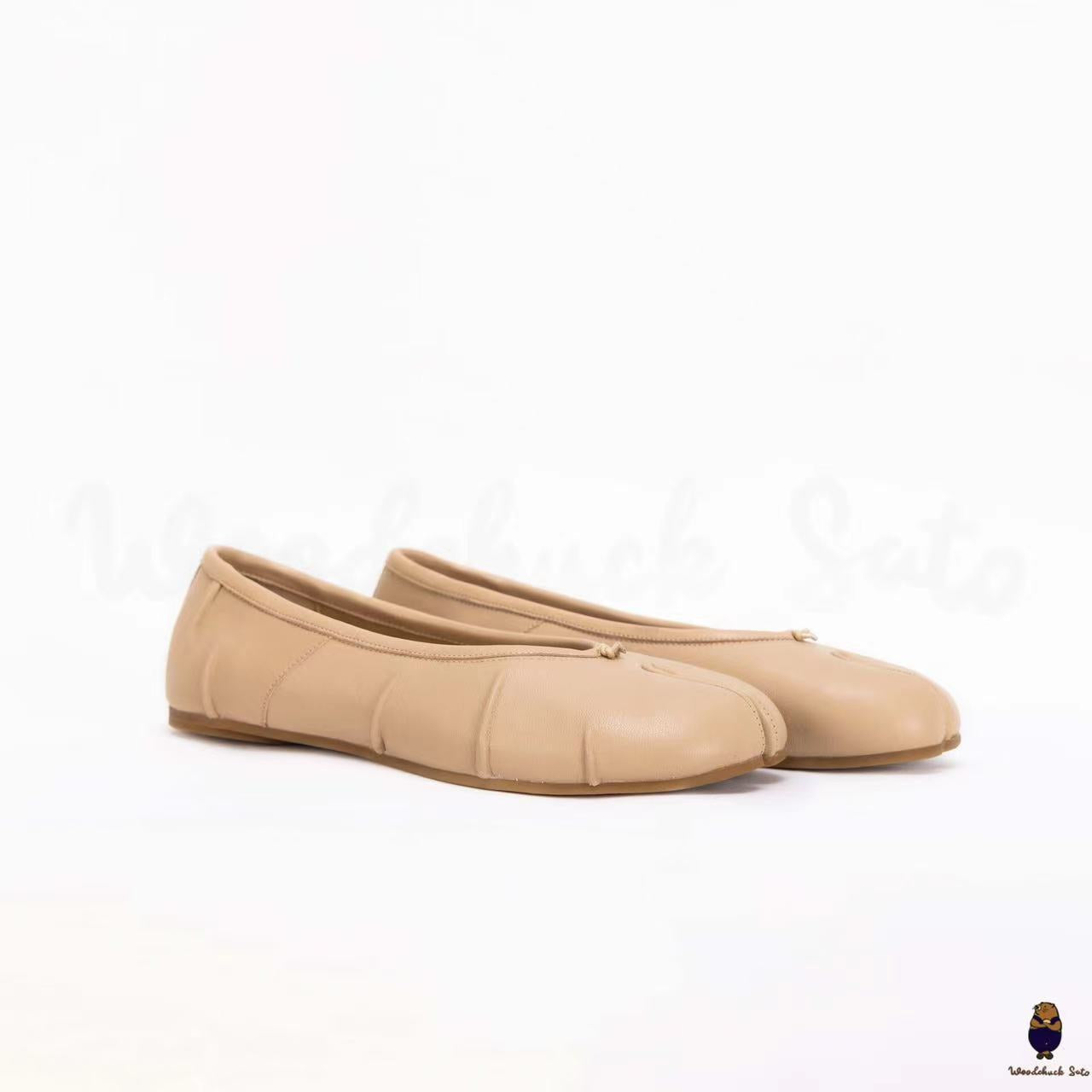 WoodchuckSato Women s Men s Tabi Ballerinas Slip On Beige Leather Shoes Sizes from 35 45