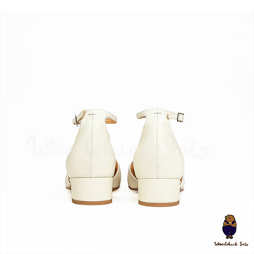 WoodChuckSato Weiße Tabi Split-Toe-Sommersandalen aus Rindsleder mit niedrigem Absatz und Knöchelriemenschnalle, Größen EU 35–45